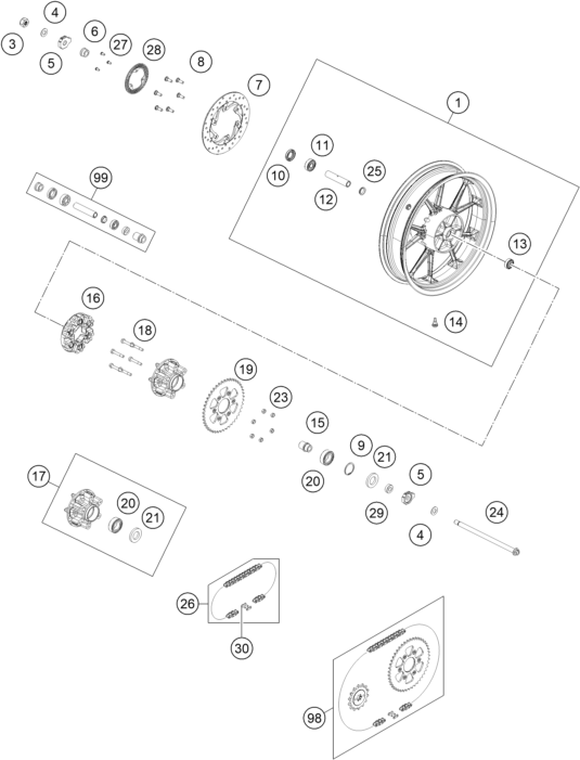 Explosionsgrafik HINTERRAD