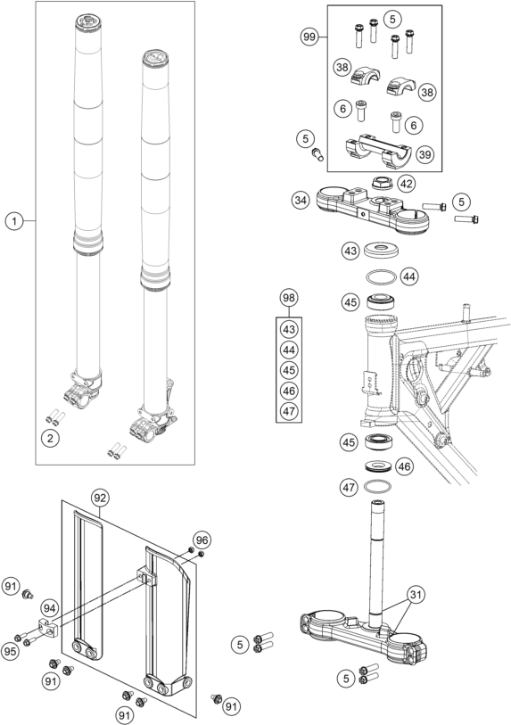 Explosionsgrafik TELEGABEL, GABELBRÜCKE