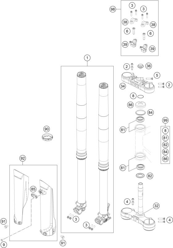 Explosionsgrafik TELEGABEL, GABELBRÜCKE
