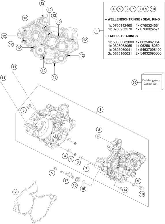 Explosionsgrafik MOTORGEHÄUSE
