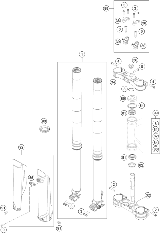 Explosionsgrafik TELEGABEL, GABELBRÜCKE