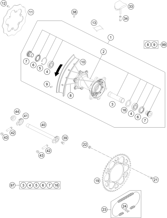 Explosionsgrafik HINTERRAD