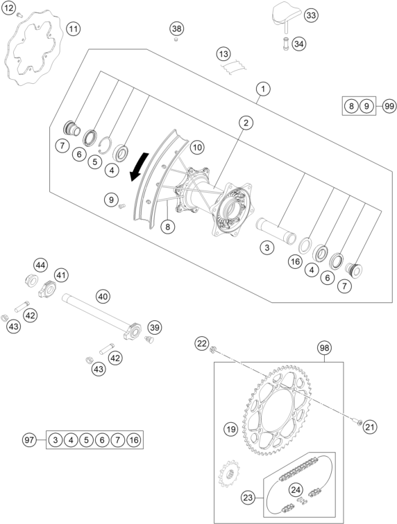 Explosionsgrafik HINTERRAD