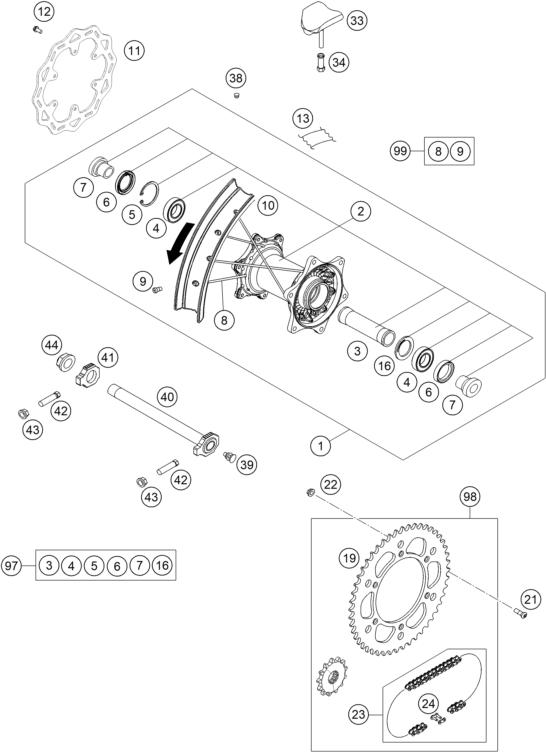 Explosionsgrafik HINTERRAD