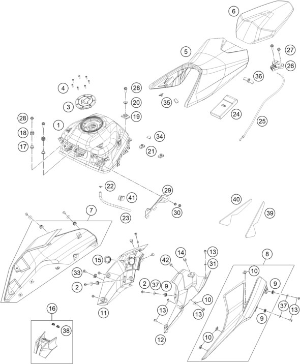 Explosionsgrafik TANK, SITZBANK