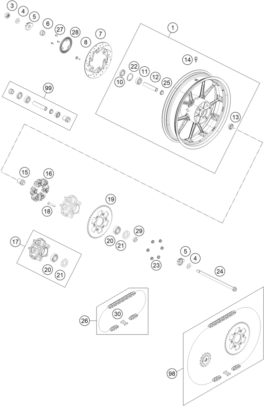 Explosionsgrafik HINTERRAD