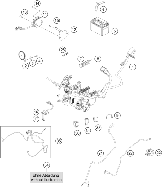 Explosionszeichnung der Baugruppe KABELSTRANG, Position 9 ist markiert