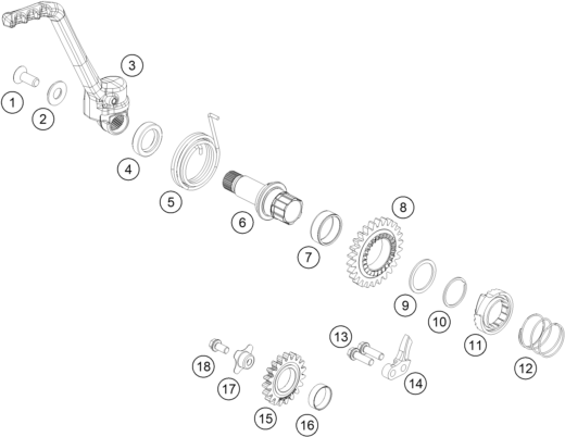 Explosionszeichnung der Baugruppe KICKSTARTER, Position 8 ist markiert