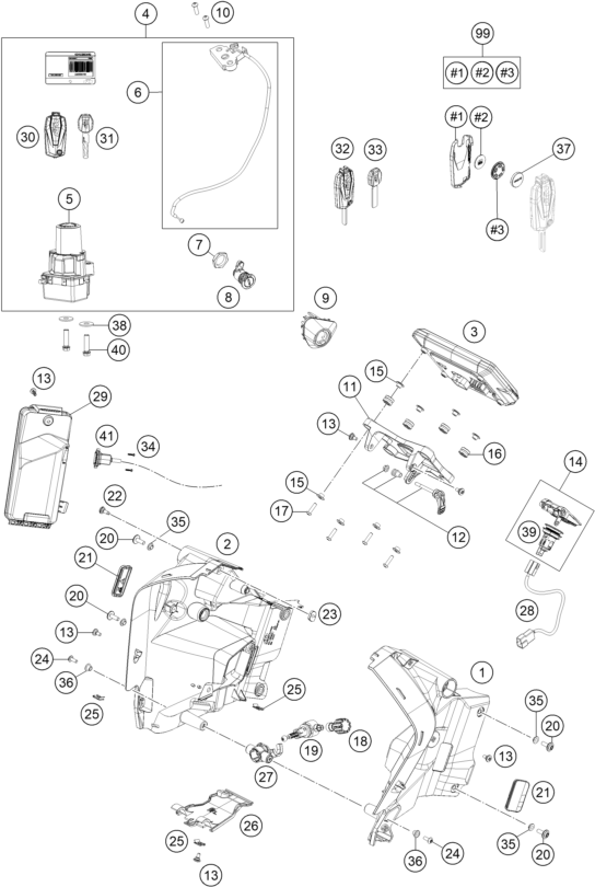 Explosionszeichnung der Baugruppe INSTRUMENTE / SCHLOSSSYSTEM, Position 11 ist markiert
