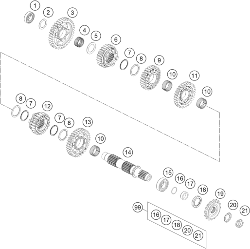 Explosionsgrafik GETRIEBE II - ABTRIEBSWELLE