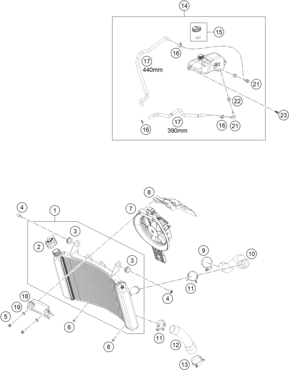 Explosionszeichnung der Baugruppe KÜHLSYSTEM, Position 8 ist markiert