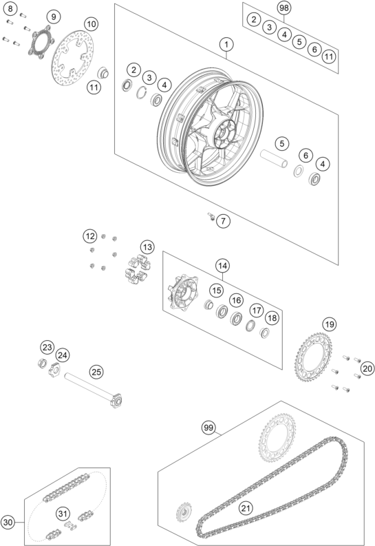 Explosionsgrafik HINTERRAD