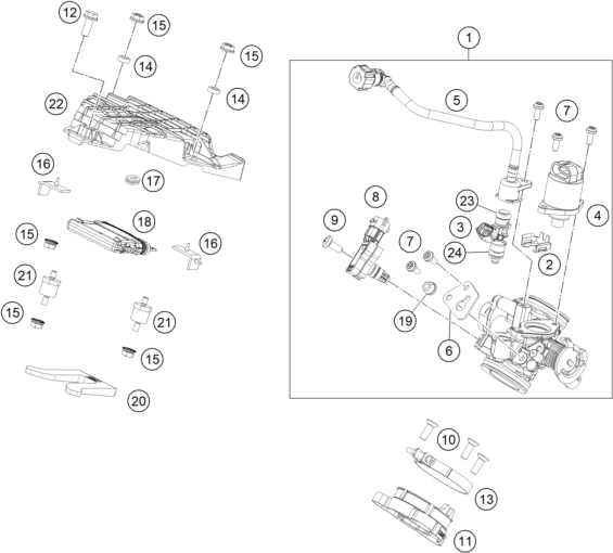 Explosionszeichnung der Baugruppe DROSSELKLAPPEN- / DREHWALZENKÖRPER, Position 3 ist markiert