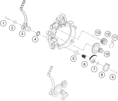 Explosionszeichnung der Baugruppe KICKSTARTER, Position 10 ist markiert