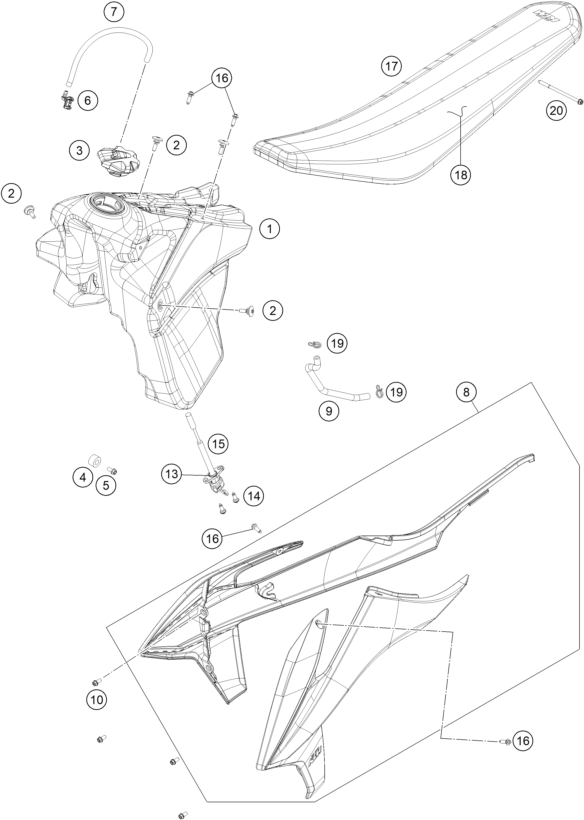 Explosionsgrafik TANK, SITZBANK