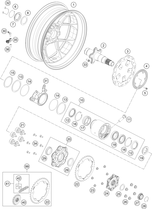Explosionsgrafik HINTERRAD