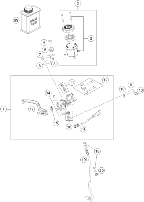 Explosionszeichnung der Baugruppe BETÄTIGUNG VORDERBREMSE, Position 6 ist markiert