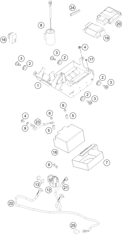 Explosionszeichnung der Baugruppe BATTERIE, Position 7 ist markiert