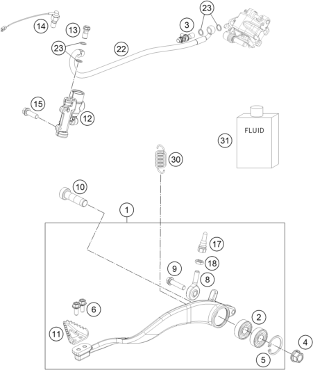 Explosionsgrafik BETÄTIGUNG HINTERBREMSE