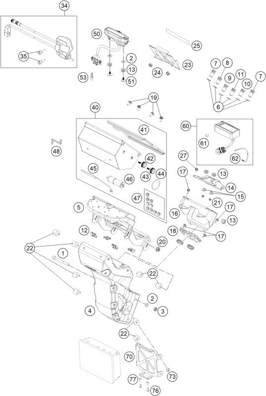 Explosionszeichnung der Baugruppe INSTRUMENTE / SCHLOSSSYSTEM, Position 4 ist markiert