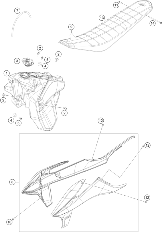 Explosionsgrafik TANK, SITZBANK