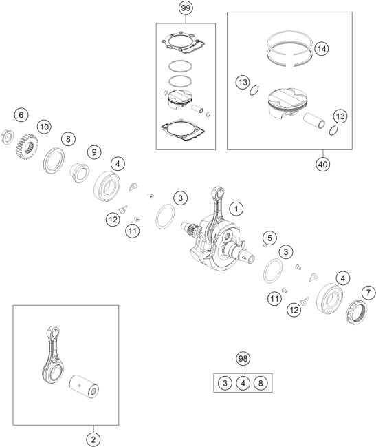 Explosionsgrafik KURBELWELLE, KOLBEN