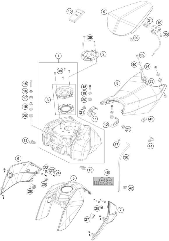 Explosionsgrafik TANK, SITZBANK