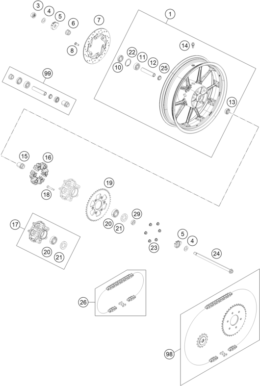 Explosionsgrafik HINTERRAD