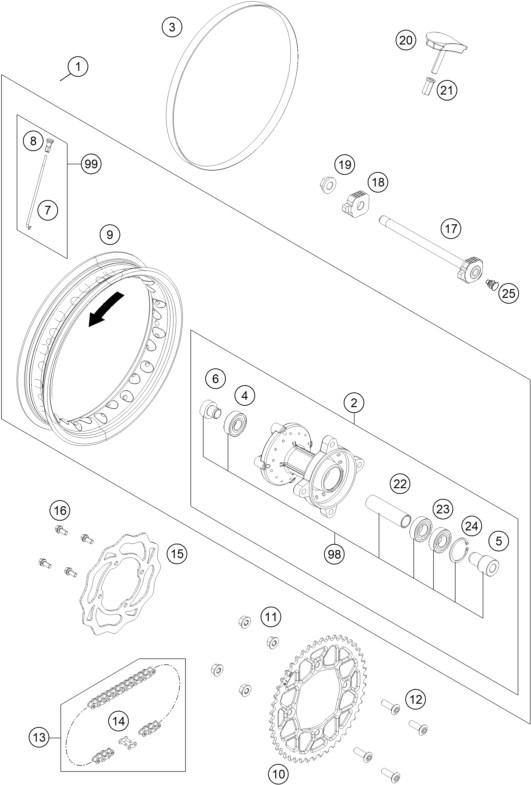 Explosionsgrafik HINTERRAD