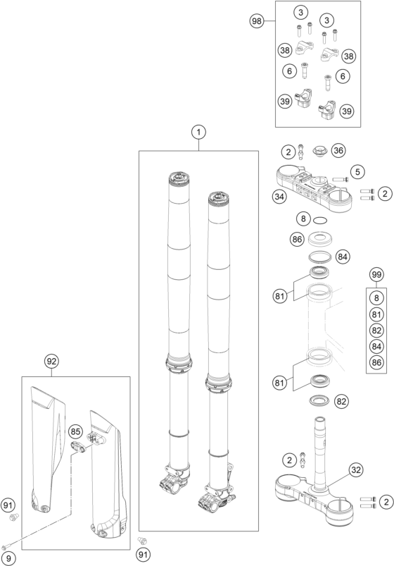 Explosionsgrafik TELEGABEL, GABELBRÜCKE