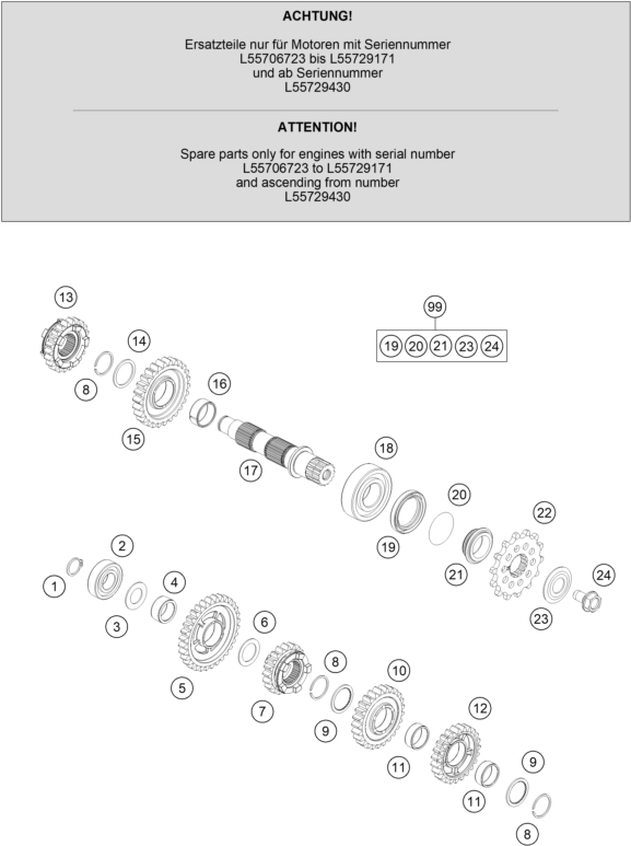 Explosionsgrafik GETRIEBE II - ABTRIEBSWELLE