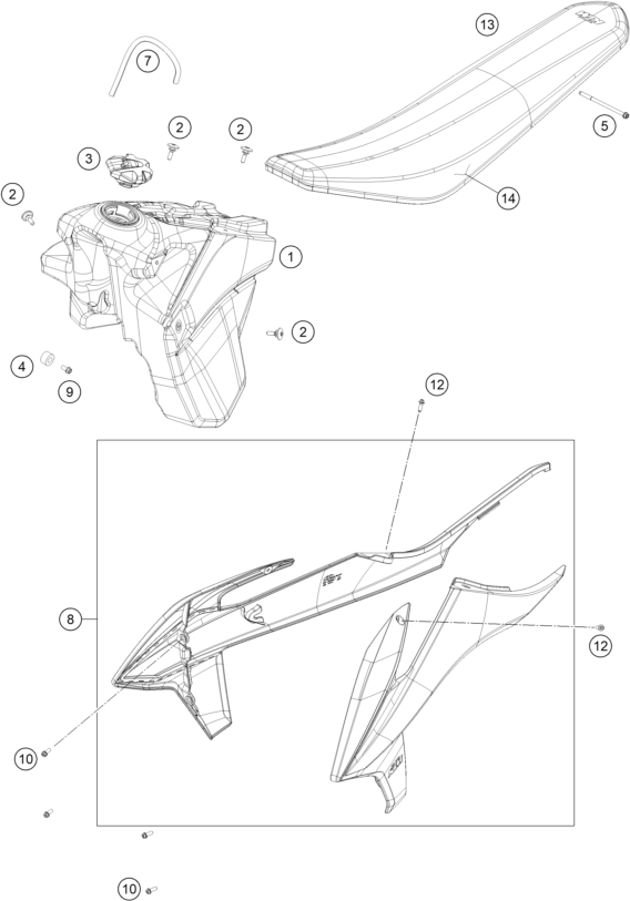 Explosionsgrafik TANK, SITZBANK
