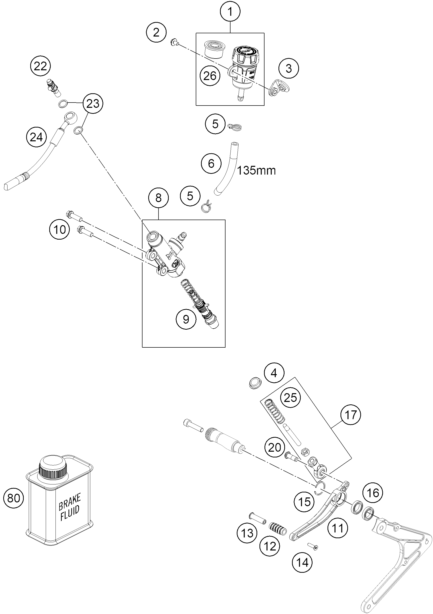 Explosionszeichnung der Baugruppe BETÄTIGUNG HINTERBREMSE, Position 4 ist markiert