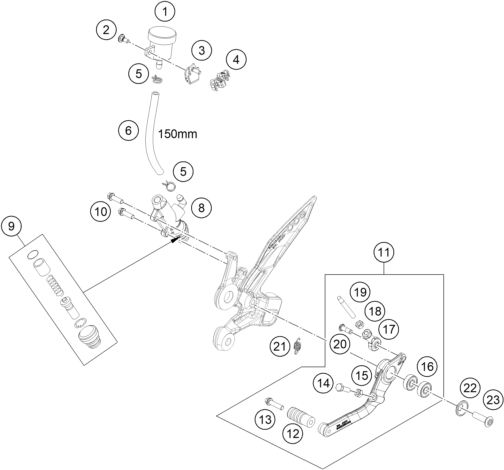 Explosionsgrafik BETÄTIGUNG HINTERBREMSE