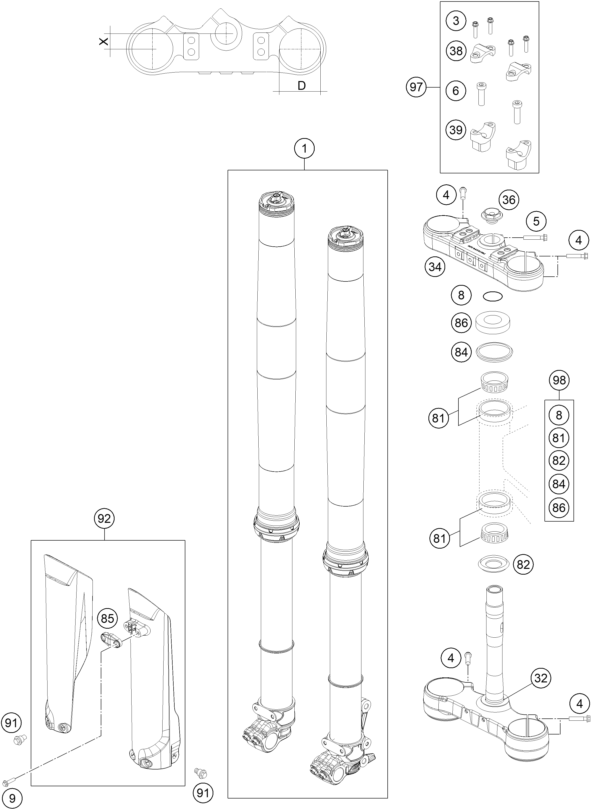 Explosionsgrafik TELEGABEL, GABELBRÜCKE