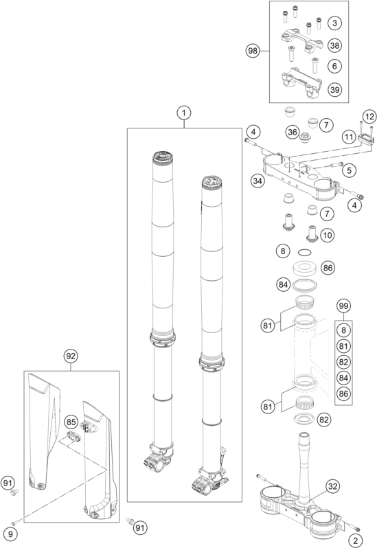 Explosionsgrafik TELEGABEL, GABELBRÜCKE