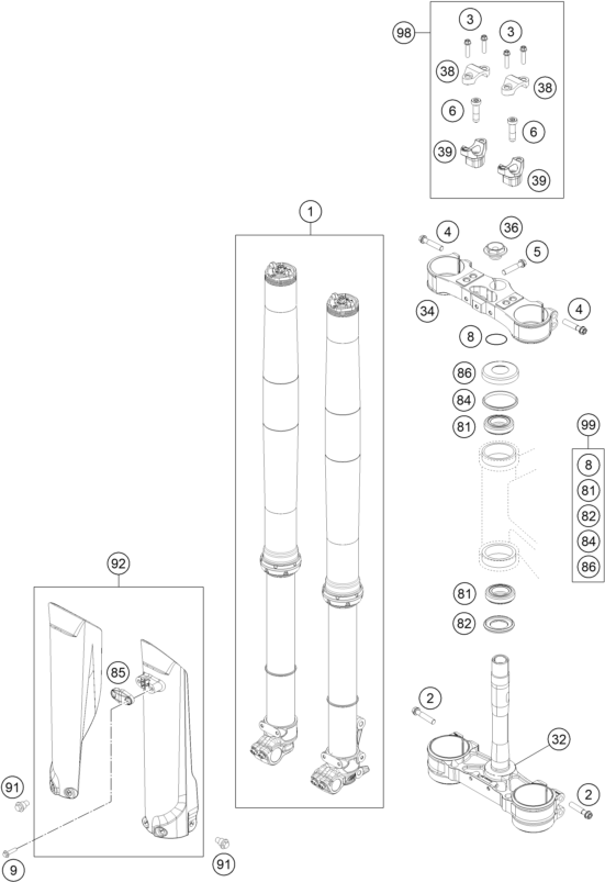 Explosionsgrafik TELEGABEL, GABELBRÜCKE