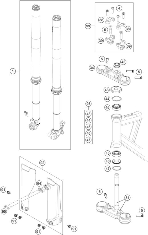 Explosionsgrafik TELEGABEL, GABELBRÜCKE