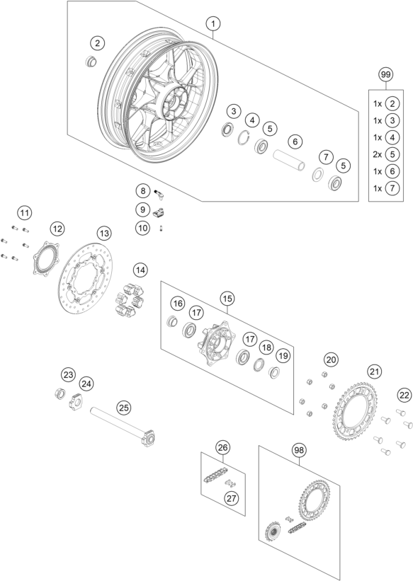 Explosionsgrafik HINTERRAD