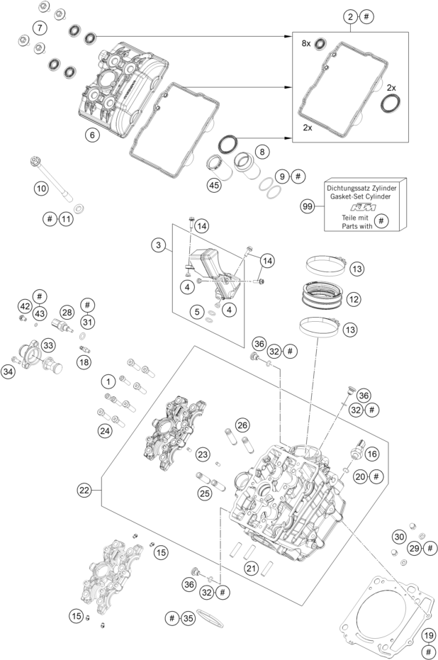 Explosionszeichnung der Baugruppe ZYLINDERKOPF VORNE, Position 6 ist markiert