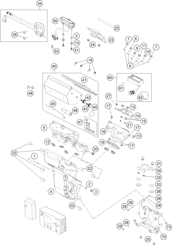 Explosionszeichnung der Baugruppe INSTRUMENTE / SCHLOSSSYSTEM, Position 36 ist markiert