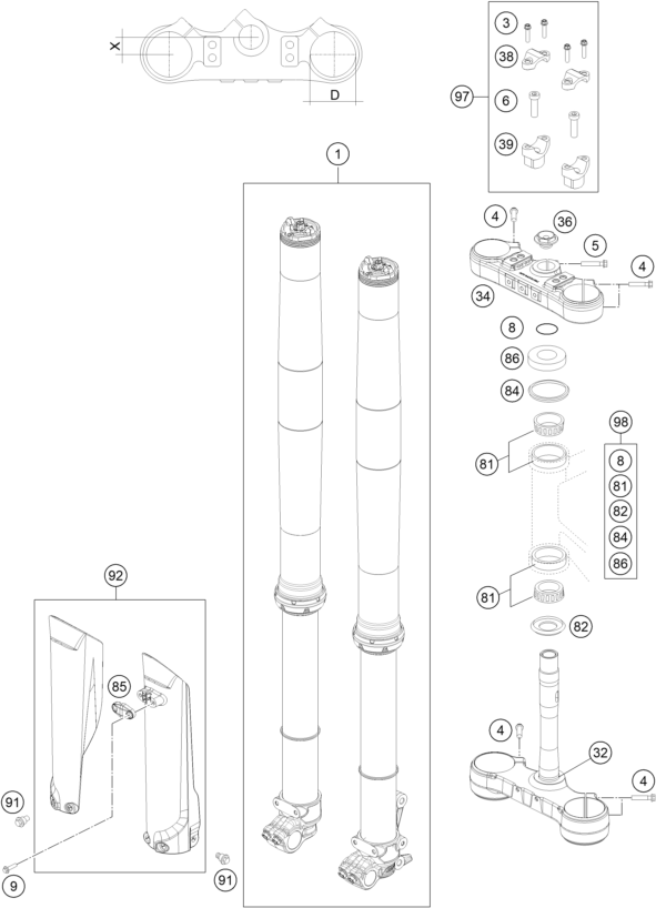 Explosionsgrafik TELEGABEL, GABELBRÜCKE