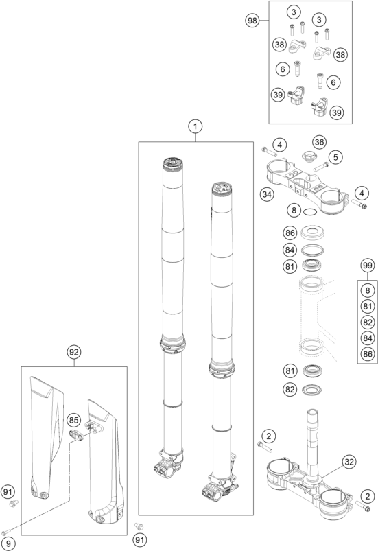 Explosionsgrafik TELEGABEL, GABELBRÜCKE