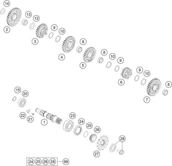 Explosionsgrafik GETRIEBE II - ABTRIEBSWELLE