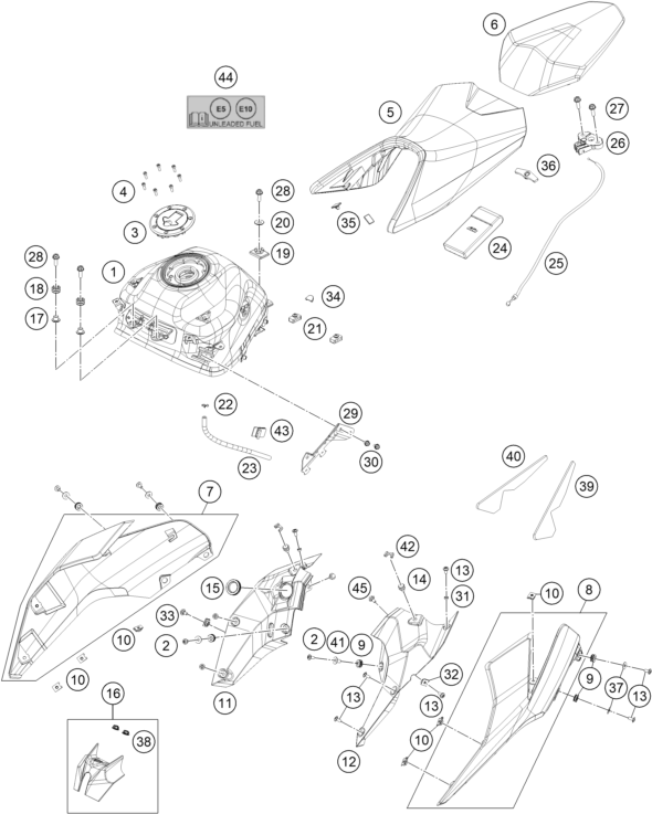 Explosionsgrafik TANK, SITZBANK