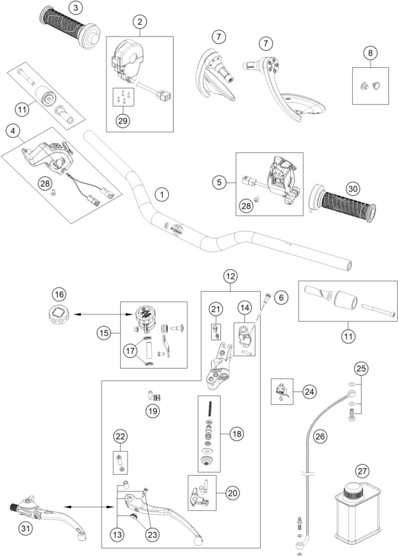 Explosionszeichnung der Baugruppe LENKER, ARMATUREN, Position 8 ist markiert