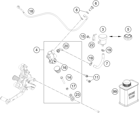 Explosionszeichnung der Baugruppe BETÄTIGUNG HINTERBREMSE, Position 4 ist markiert