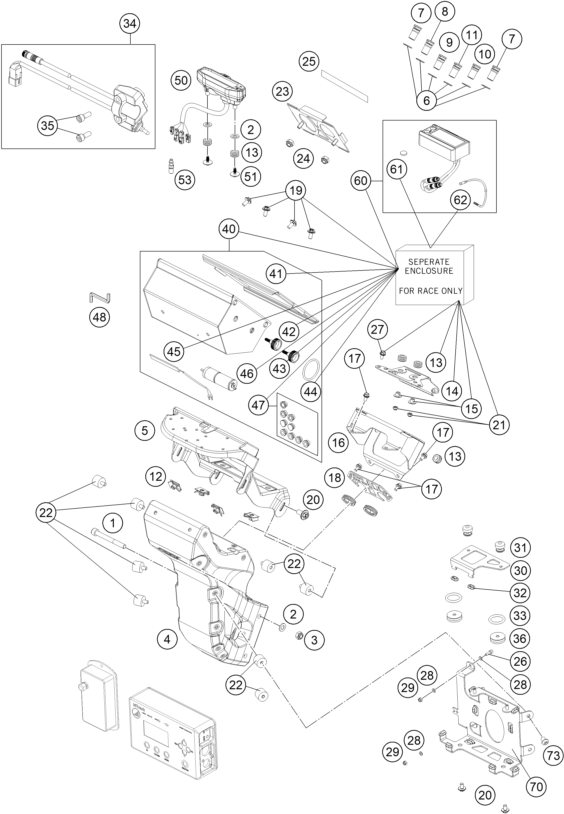 Explosionszeichnung der Baugruppe INSTRUMENTE / SCHLOSSSYSTEM, Position 23 ist markiert