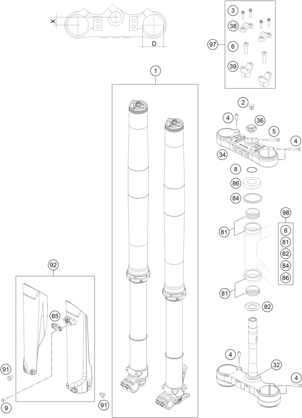 Explosionsgrafik TELEGABEL, GABELBRÜCKE