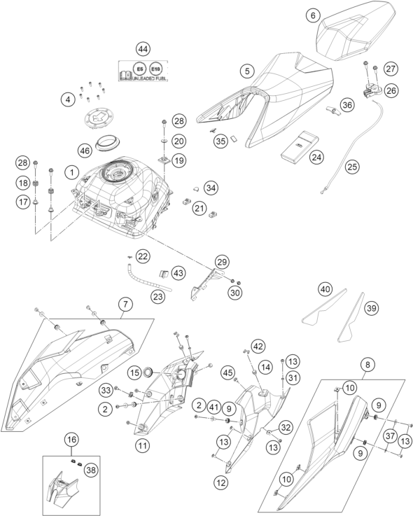 Explosionsgrafik TANK, SITZBANK